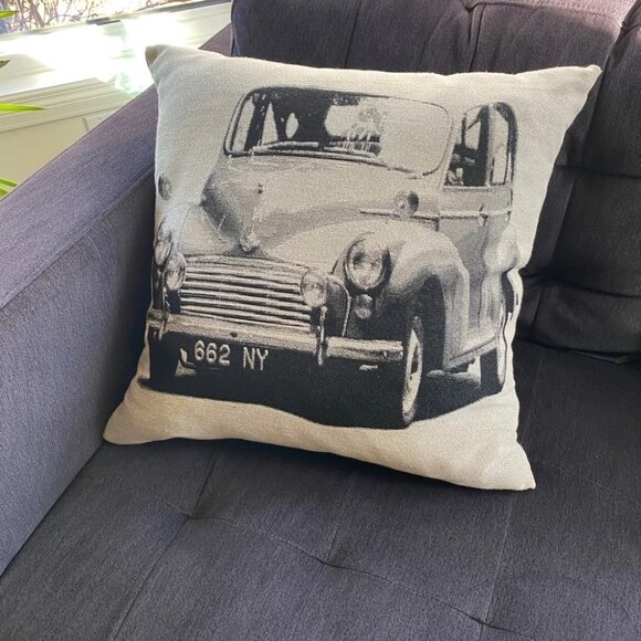 Rare Accent Pillow with Vintage Farm Truck Black and Cream 15” Rustic Farmhouse - Picture 3 of 11